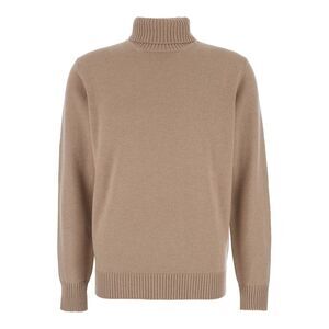 Kangra Men Beige Turtleneck Sweater With Ribbed Trims In Wool Man